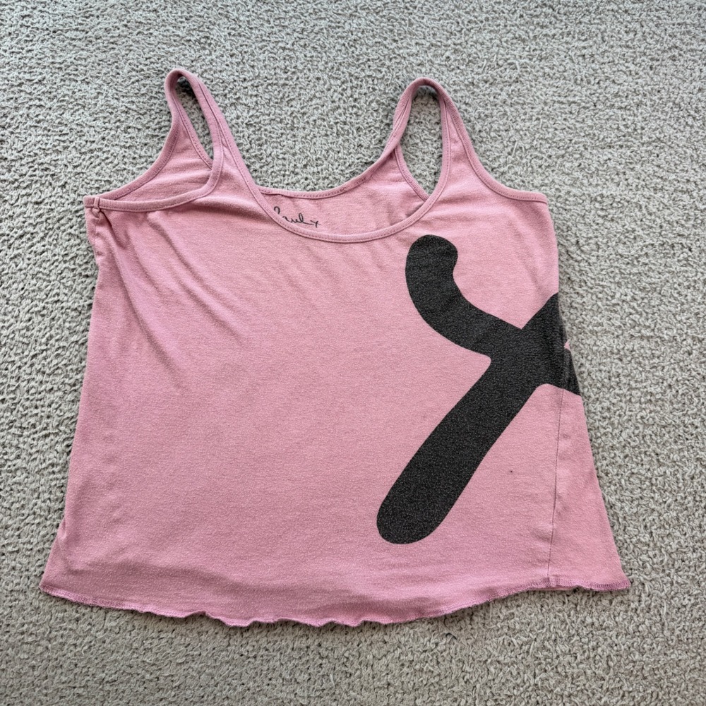 Paul Smith Pour BIBA Pink Graphic Tank Top Lettuce Hem Scoop Neck 6189